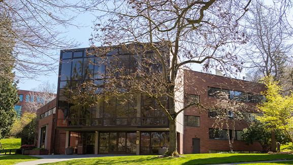 Moyer Hall on the Seattle Pacific University campus in winter.