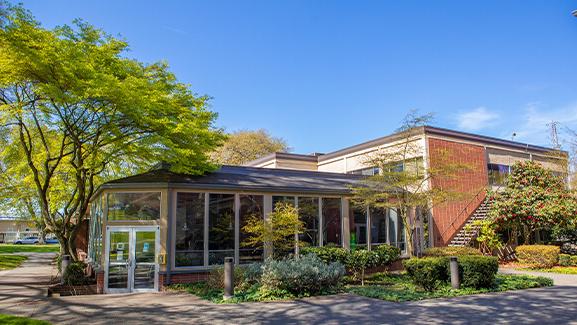 Seattle Pacific University's Student Union Building in spring.